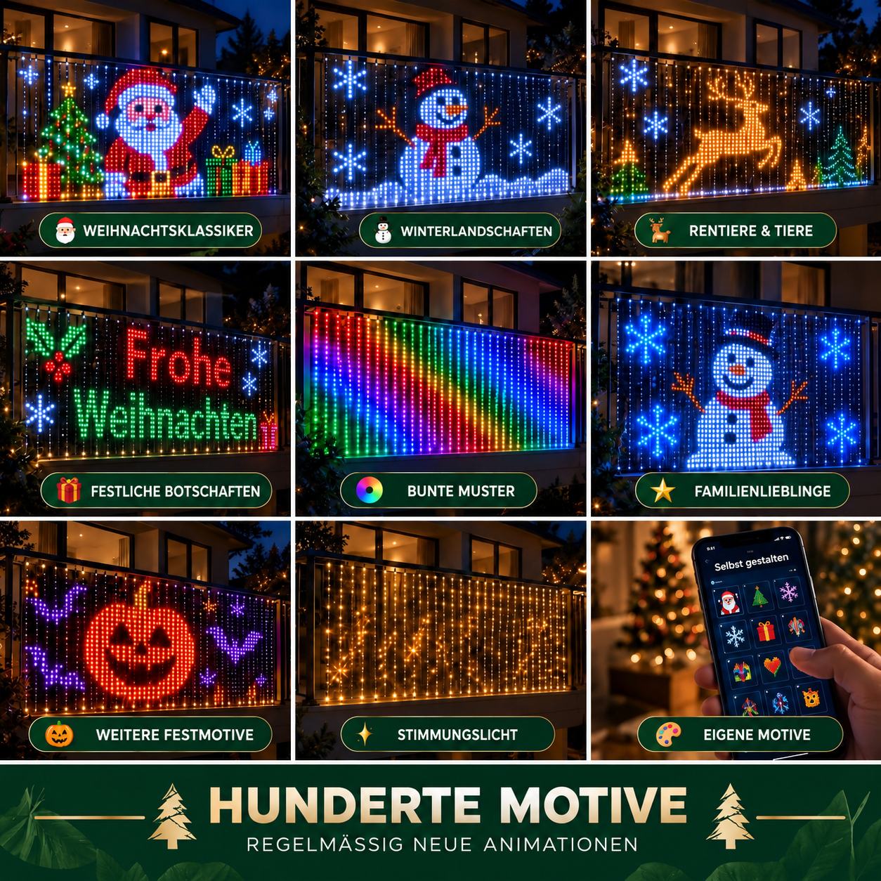 Noxora™ Smarte animierte Weihnachtslichter für den Balkon