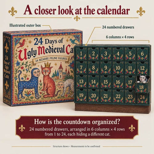 🐈🏰 Knasiga medeltidskatter – Adventskalender 2026 med 24 kattfigurer