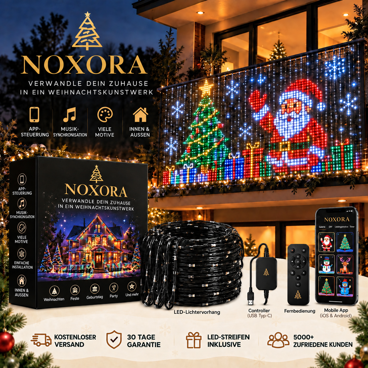 Noxora™ Smarte animierte Weihnachtslichter für den Balkon